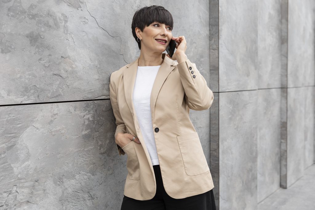 Woman on call with potential banking personel.